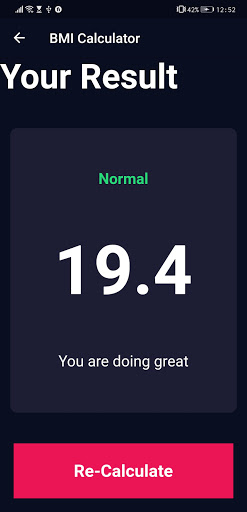 BMI Calculator Screen 2