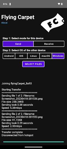 Flying Carpet File Transfer Screen 2