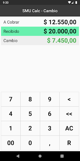 SMU Calc. Money Change. Screen 2