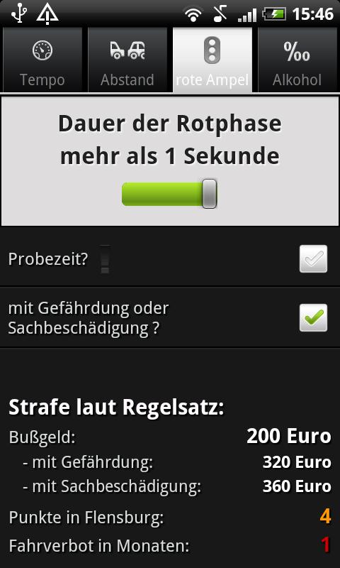 Android application Bußgeldrechner screenshort