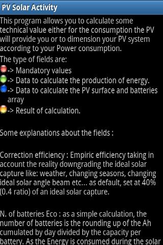 Android application PV Solar Calculator screenshort