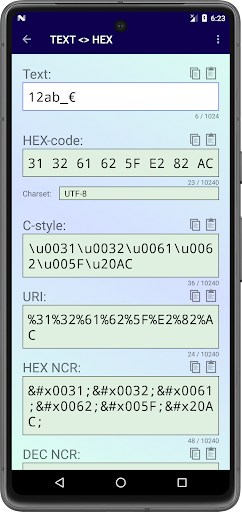 Calculator HEX/DEC/BIN/Text Screenshot