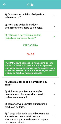 Android application Descomplicando a Amamentação screenshort