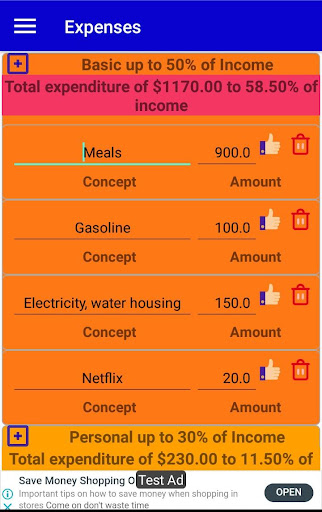 Expenses and Savings Screen 2