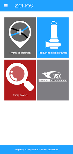 Android application Zeno Pump Selector screenshort