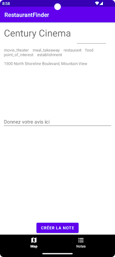 Android application RestaurantFinder screenshort