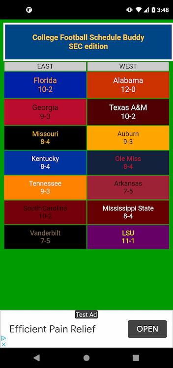 College Football Schedule -SEC - SEC 8 - (Android)