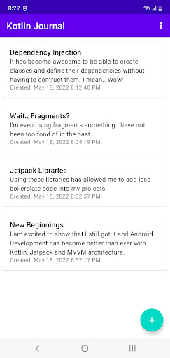 Android application Kotlin Journal screenshort