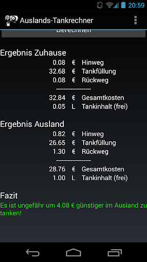 Auslands-Tankrechner Screen 2