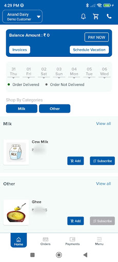 Android application Anand Dairy screenshort