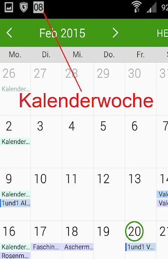calendar week in status bar Screen 3