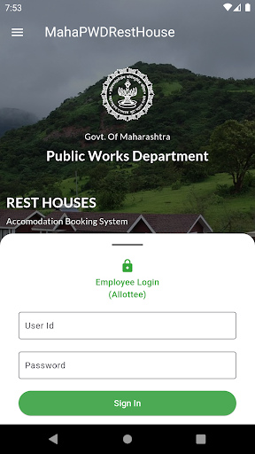 Android application Maha PWD Resthouse Allottee screenshort
