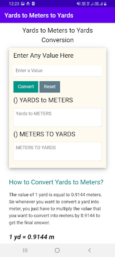 Yards to Meter | Meter to Yard Screen 2