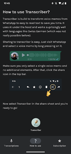 Transcriber for WhatsApp Screen 2