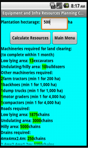 Oil Palm Resources Calculator Screen 2