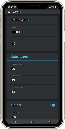 Android application Cash On Delivery Calculator screenshort