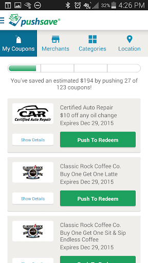 Android application PushSave screenshort