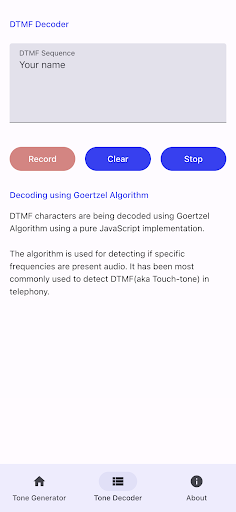 DTMF Tone Generator & Decoder Screen 2