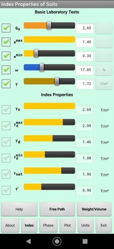 Android application Index Properties of Soils screenshort