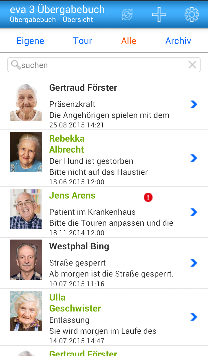 Android application eva 3 Übergabebuch screenshort