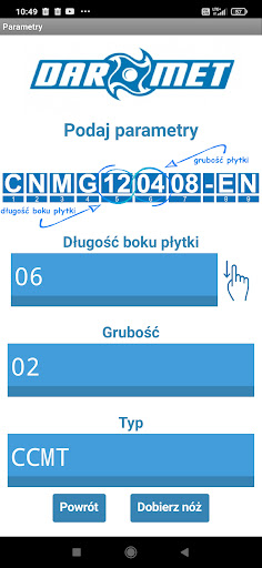 Android application Noże tokarskie składane screenshort