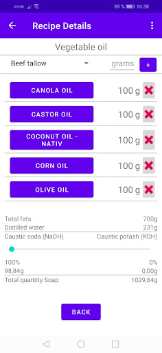 Android application Soap Recipe Calculator screenshort