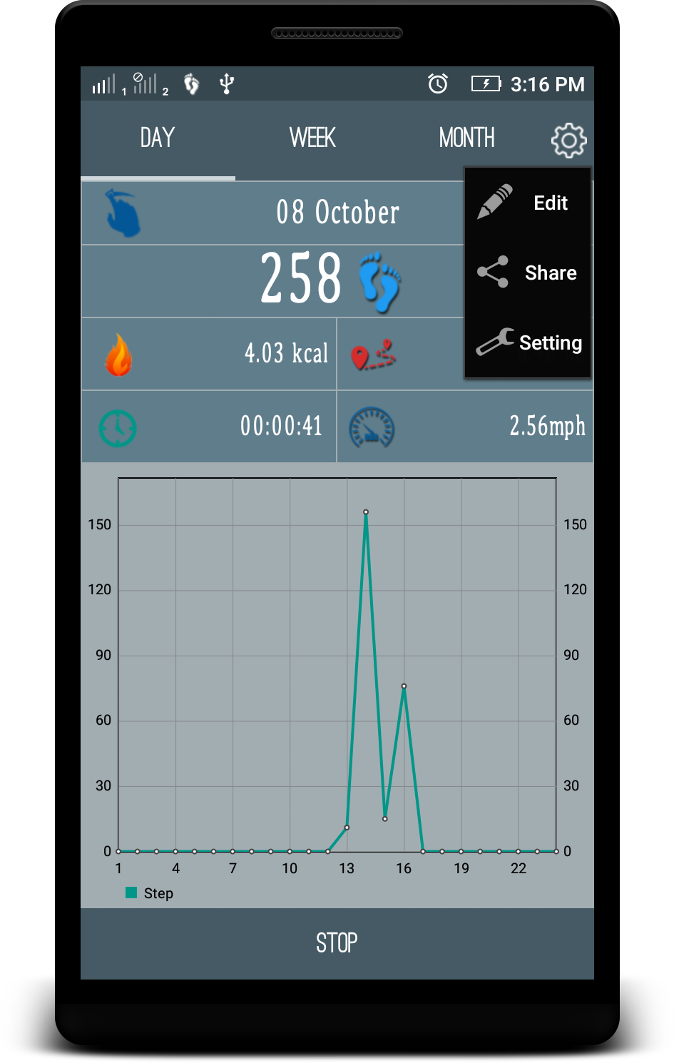 Android application Pedometer for walking screenshort