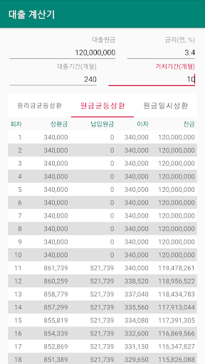 Android application 대출계산기 screenshort