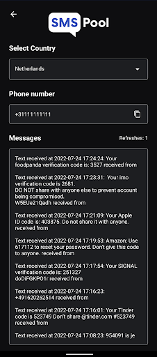 SMSPool - Online SMS Service Screen 2