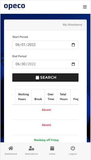 Android application OPECO Clocking screenshort