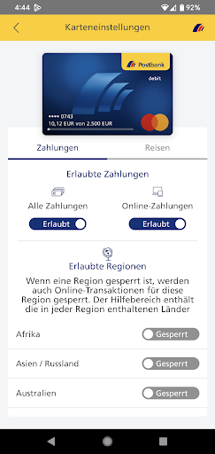 Postbank Karten Manager Screen 2