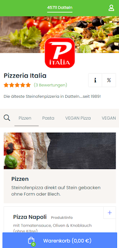 Android application Pizzeria Italia Datteln screenshort