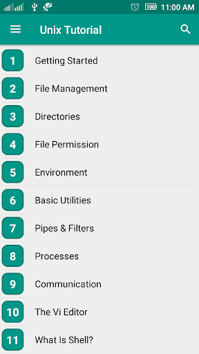 Android application Unix Tutorial screenshort