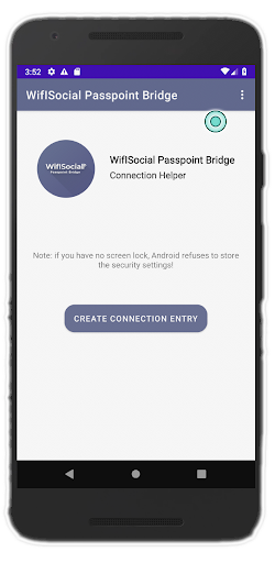 Android application WifISocial Passpoint Bridge screenshort