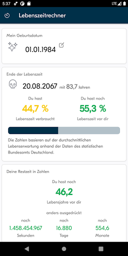 Lifetime calculator Screen 2