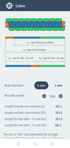 Paracord Calculator Screen 2
