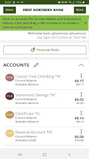 Android application First Northern Mobile Banking screenshort