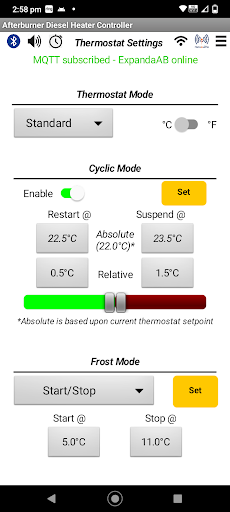 Afterburner heater controller Screen 2
