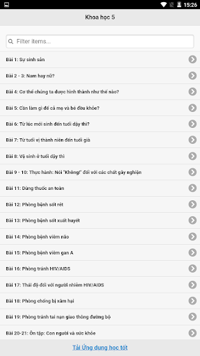 Android application Học tốt Khoa học 5 screenshort