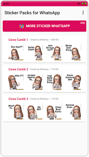 Android application Stiker Cewe Cantik WASticker screenshort