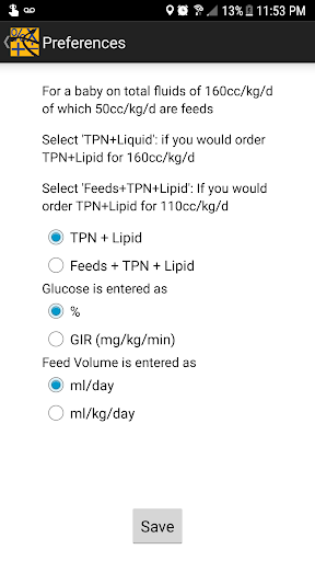 Android application NICU Nutrition Calculator V2 screenshort