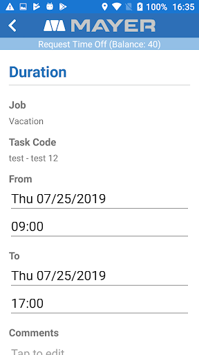 Mayer Time Sheet Screen 3