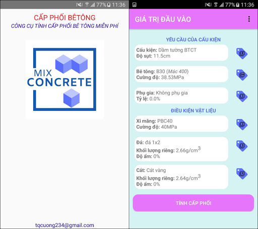 Android application Cấp phối Betong Mix Concrete screenshort
