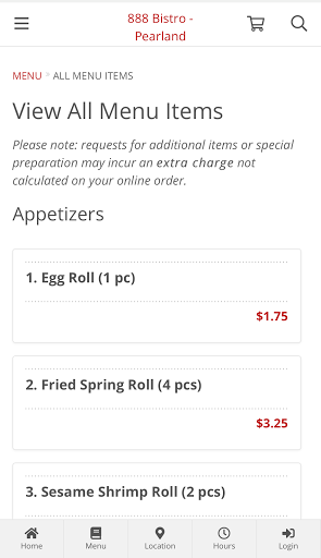 888 Bistro - Pearland Ordering Screen 2