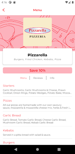 Android application Pizzarella Pizzeria TS17 screenshort