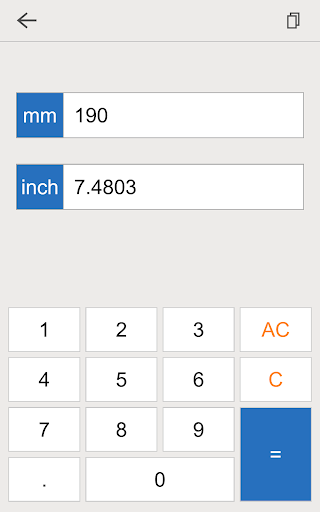 Screenshot of inch mm converter