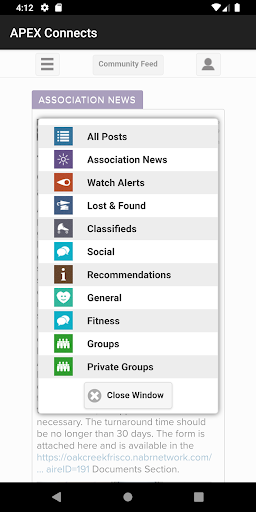 Android application APEX Connects screenshort
