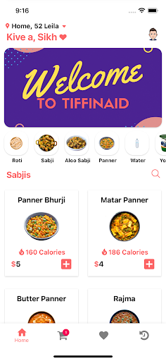 Android application TiffinAid screenshort