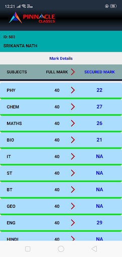 Android application PINNACLE CLASSES screenshort