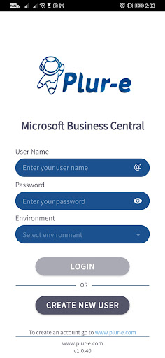 Android application Plur-e Dynamics 365 BC screenshort